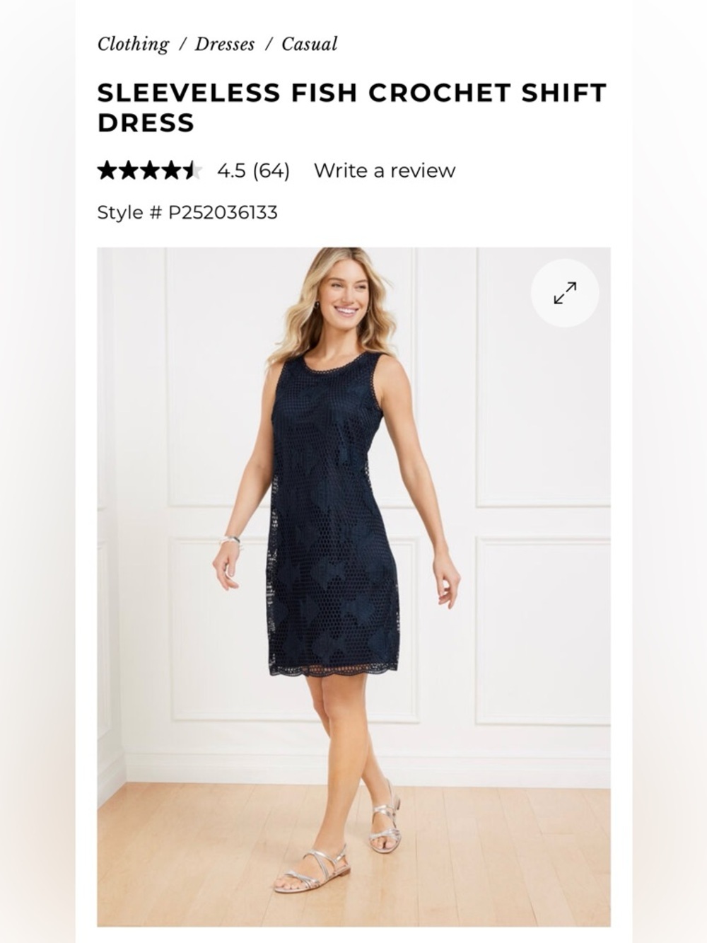 Talbots NWOT Crochet Sleeveless Fish Design Shift Dress Navy Career Size 12